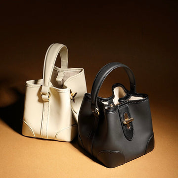 Women's Genuine Leather Mini Lock Bucket Crossbody Bag | Effortless Elegance