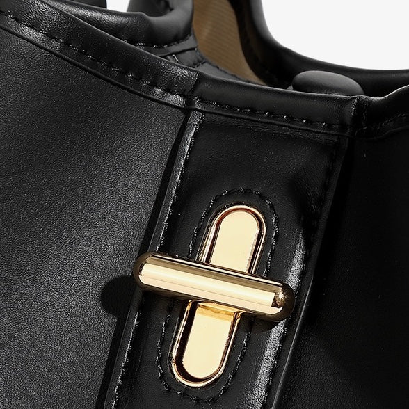 Women's Genuine Leather Mini Lock Bucket Crossbody Bag | Effortless Elegance