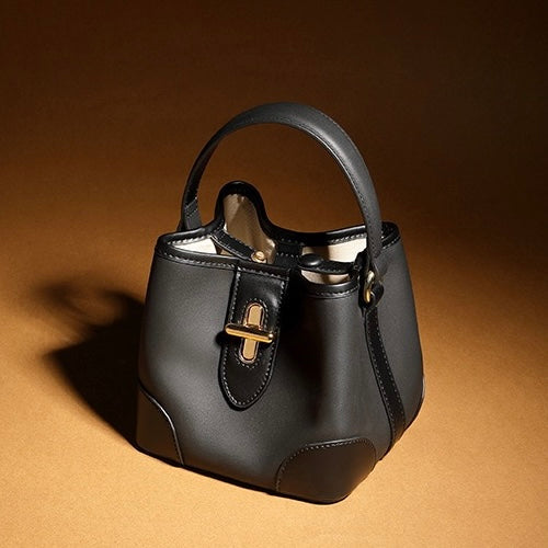 Women's Genuine Leather Mini Lock Bucket Crossbody Bag | Effortless Elegance