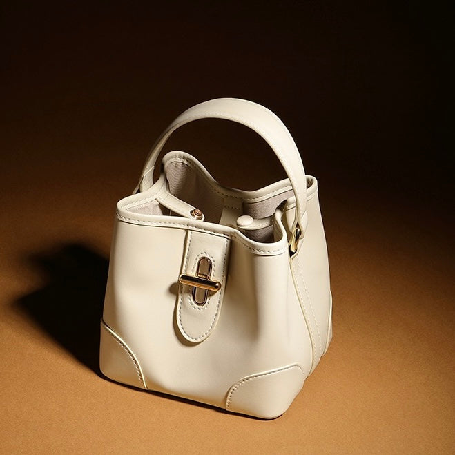 Women's Genuine Leather Mini Lock Bucket Crossbody Bag | Effortless Elegance
