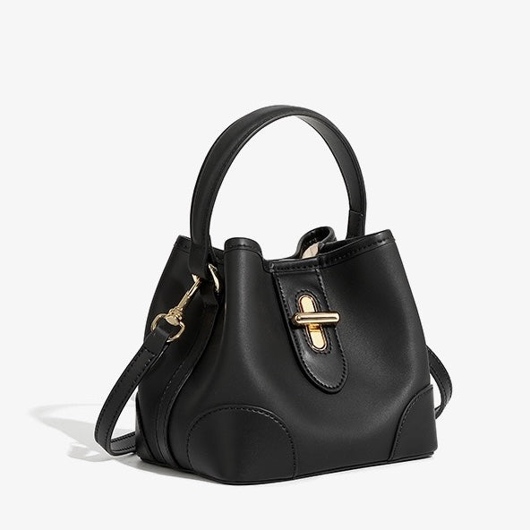 Women's Genuine Leather Mini Lock Bucket Crossbody Bag | Effortless Elegance