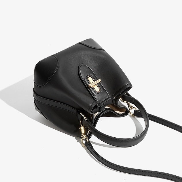 Women's Genuine Leather Mini Lock Bucket Crossbody Bag | Effortless Elegance