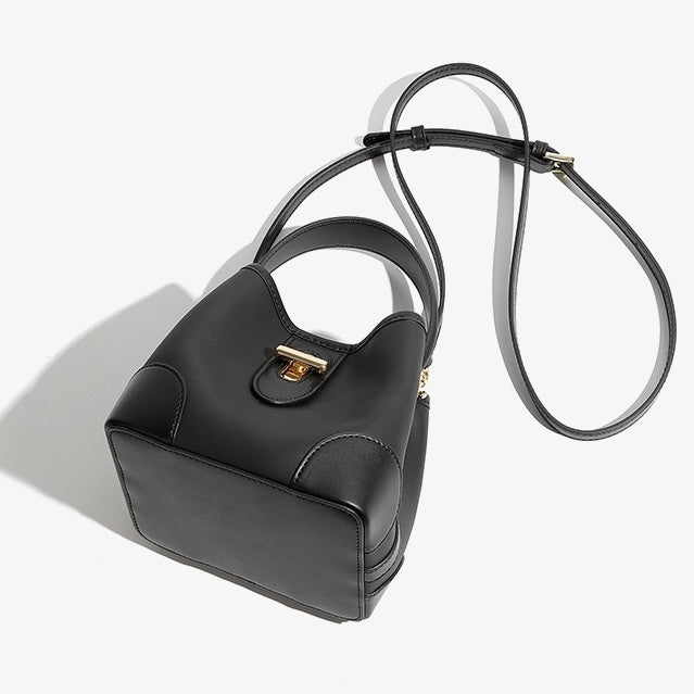 Women's Genuine Leather Mini Lock Bucket Crossbody Bag | Effortless Elegance
