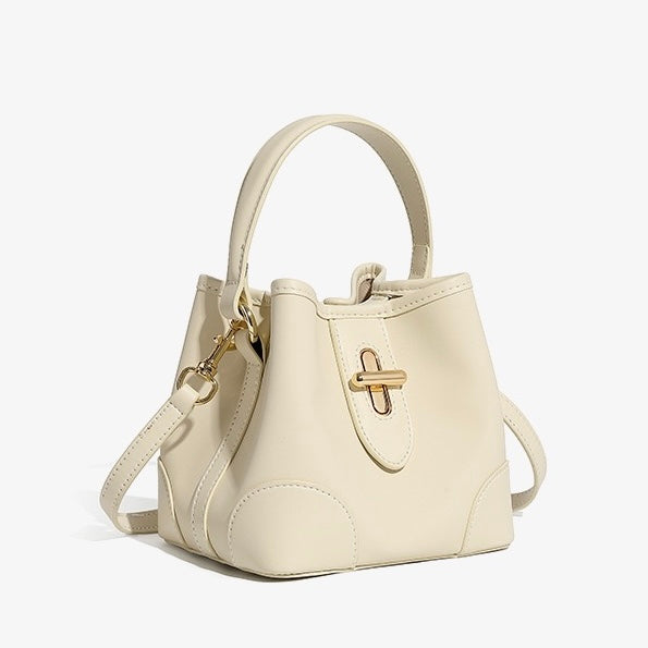 Women's Genuine Leather Mini Lock Bucket Crossbody Bag | Effortless Elegance