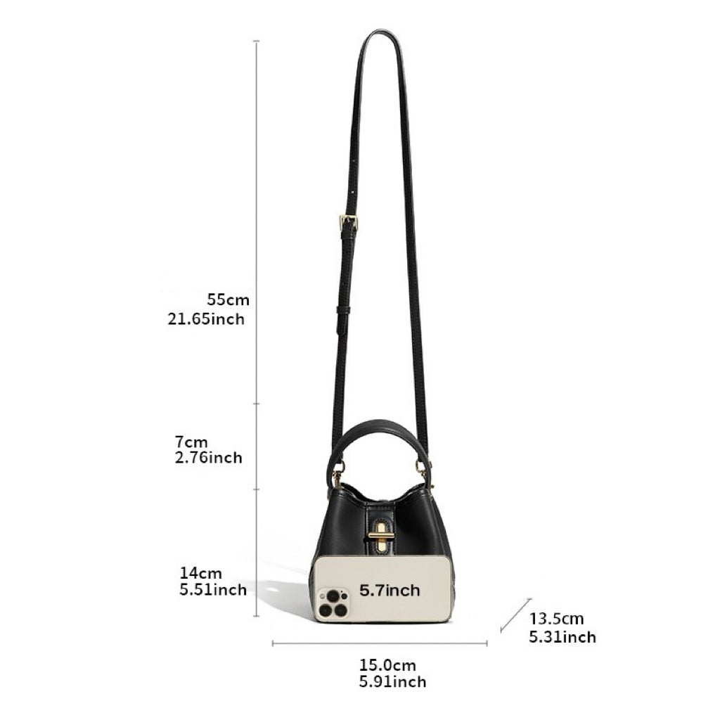 Women's Genuine Leather Mini Lock Bucket Crossbody Bag | Effortless Elegance