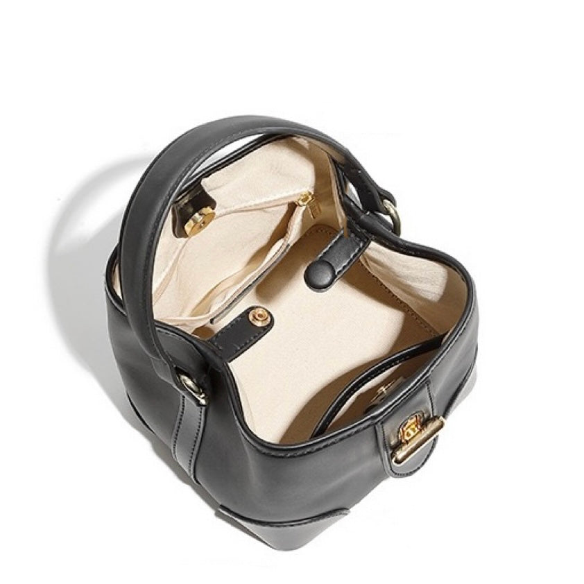 Women's Genuine Leather Mini Lock Bucket Crossbody Bag | Effortless Elegance