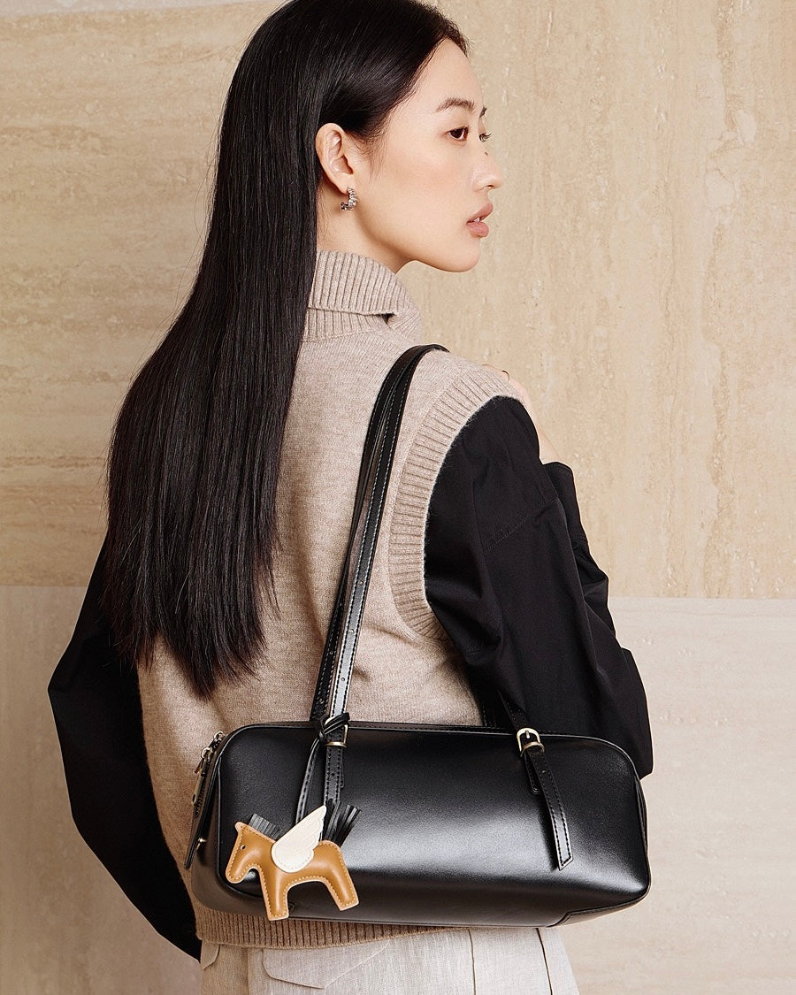 Women’s Genuine Leather Retro Bowling Bag | Refined Horse Charm