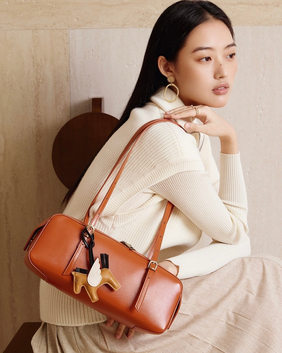 Women’s Genuine Leather Retro Bowling Bag | Refined Horse Charm