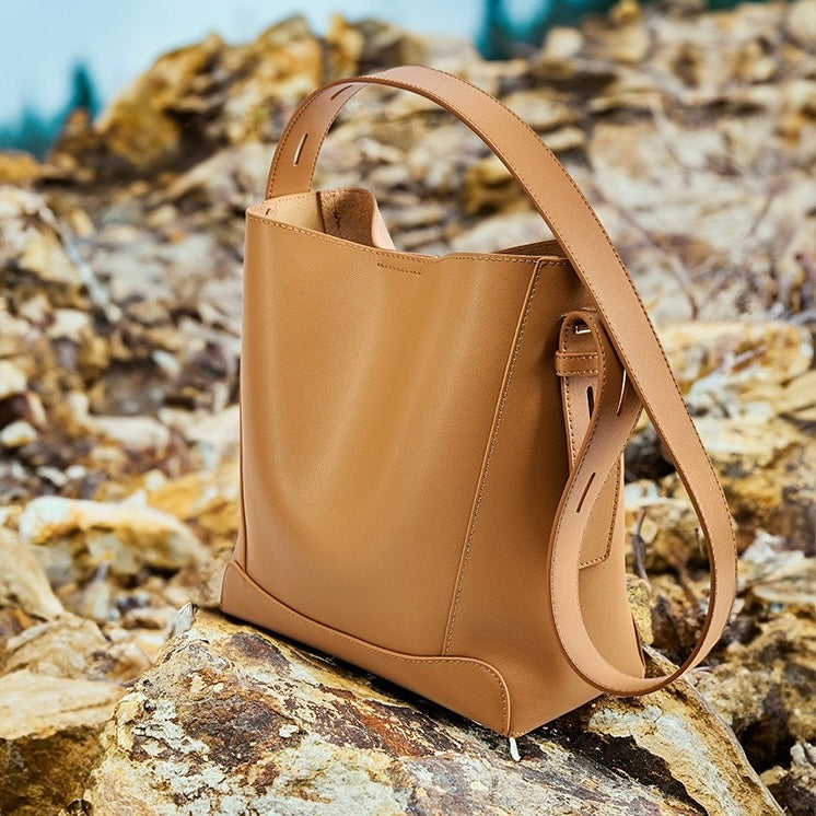 Women’s Genuine Leather Crossbody Shoulder Bucket Bag | Effortless Everyday Elegance