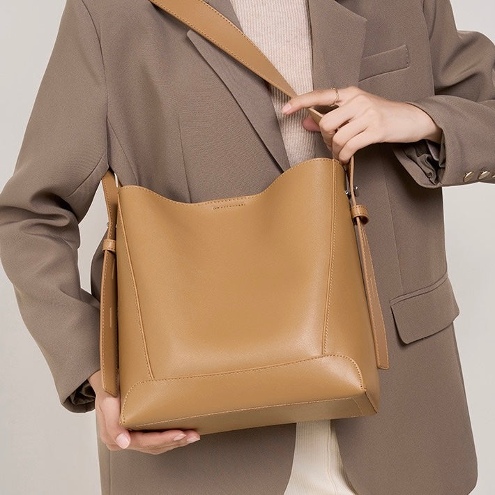 Women’s Genuine Leather Crossbody Shoulder Bucket Bag | Effortless Everyday Elegance