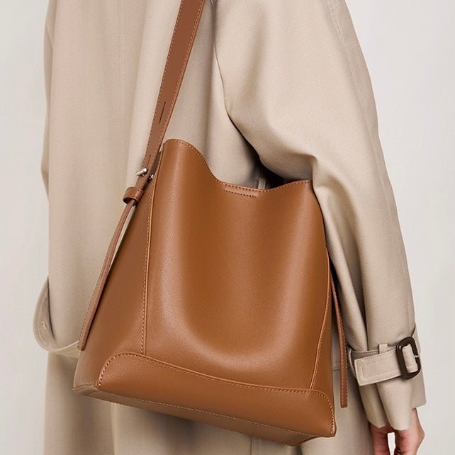 Women’s Genuine Leather Crossbody Shoulder Bucket Bag | Effortless Everyday Elegance