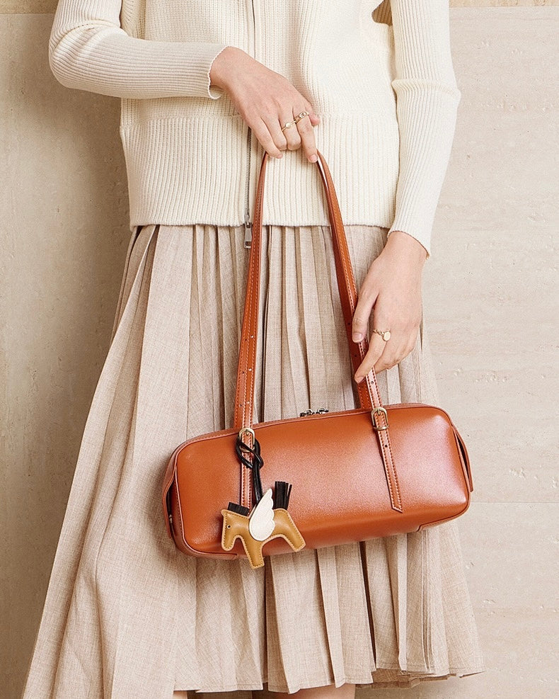 Women’s Genuine Leather Retro Bowling Bag | Refined Horse Charm