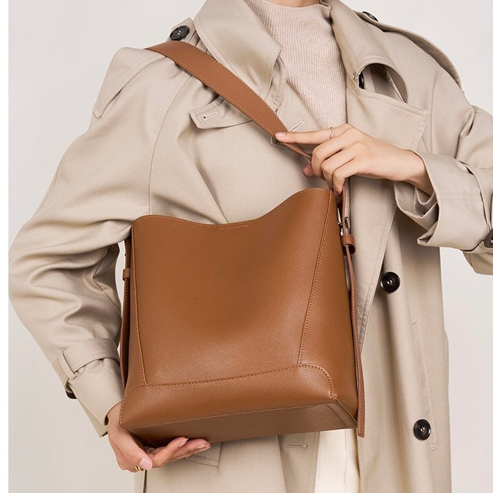 Women’s Genuine Leather Crossbody Shoulder Bucket Bag | Effortless Everyday Elegance