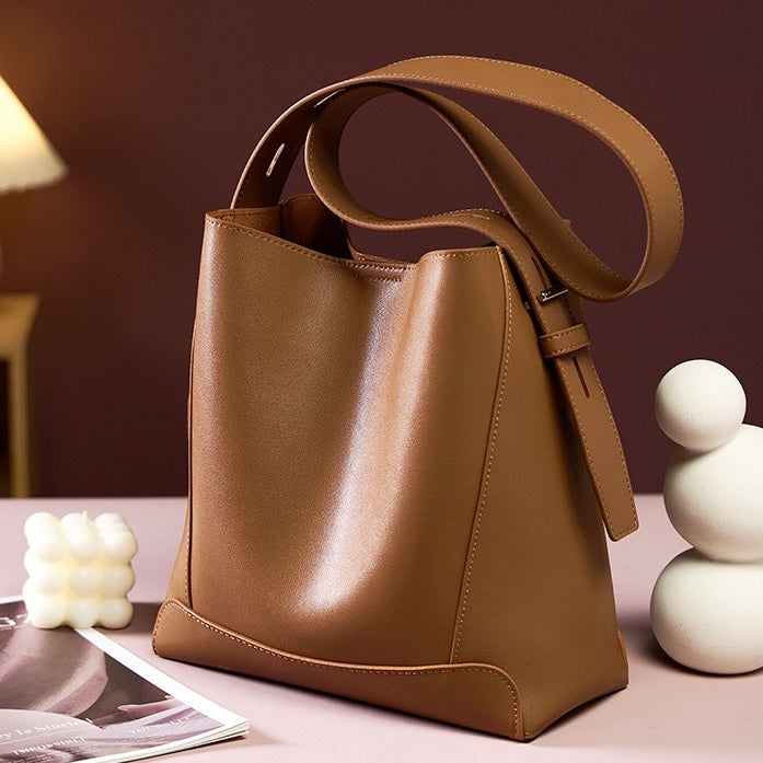 Women’s Genuine Leather Crossbody Shoulder Bucket Bag | Effortless Everyday Elegance