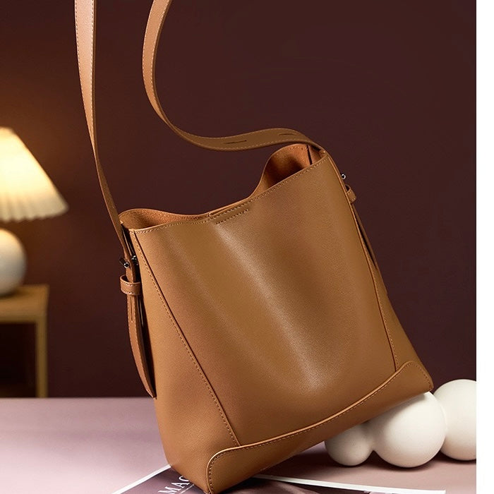 Women’s Genuine Leather Crossbody Shoulder Bucket Bag | Effortless Everyday Elegance
