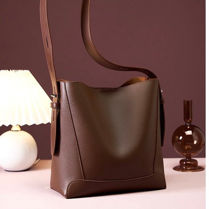 Women’s Genuine Leather Crossbody Shoulder Bucket Bag | Effortless Everyday Elegance