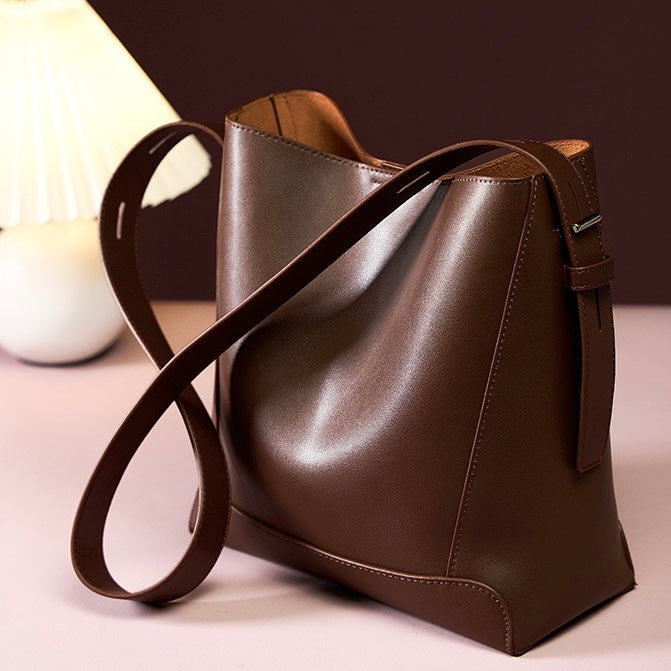 Women’s Genuine Leather Crossbody Shoulder Bucket Bag | Effortless Everyday Elegance