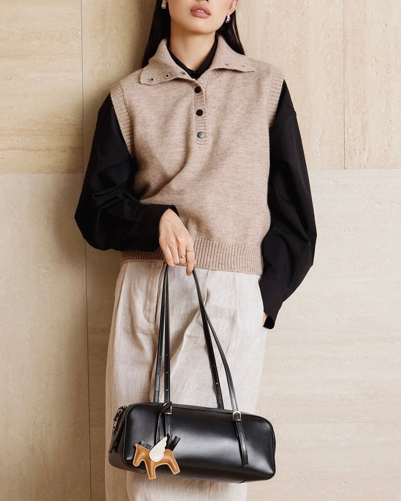 Women’s Genuine Leather Retro Bowling Bag | Refined Horse Charm