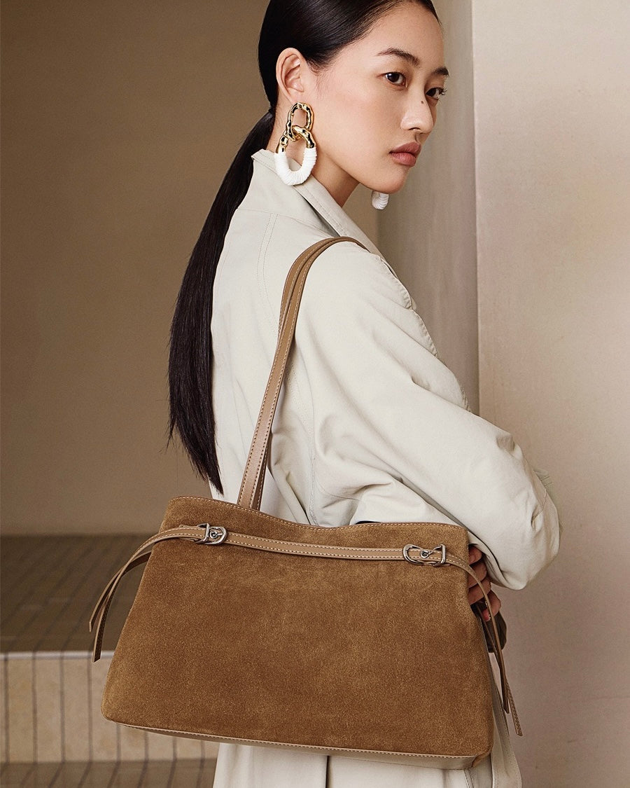 Genuine Suede Leather Shoulder Bag | Retro Large Capacity Elegance