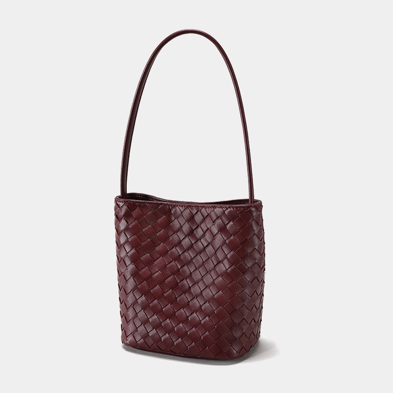 Women’s Genuine Sheepskin Woven Bucket Bag | Effortless Vintage Poise