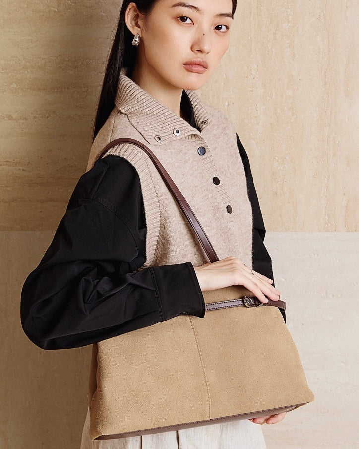 Genuine Suede Leather Shoulder Bag | Retro Large Capacity Elegance