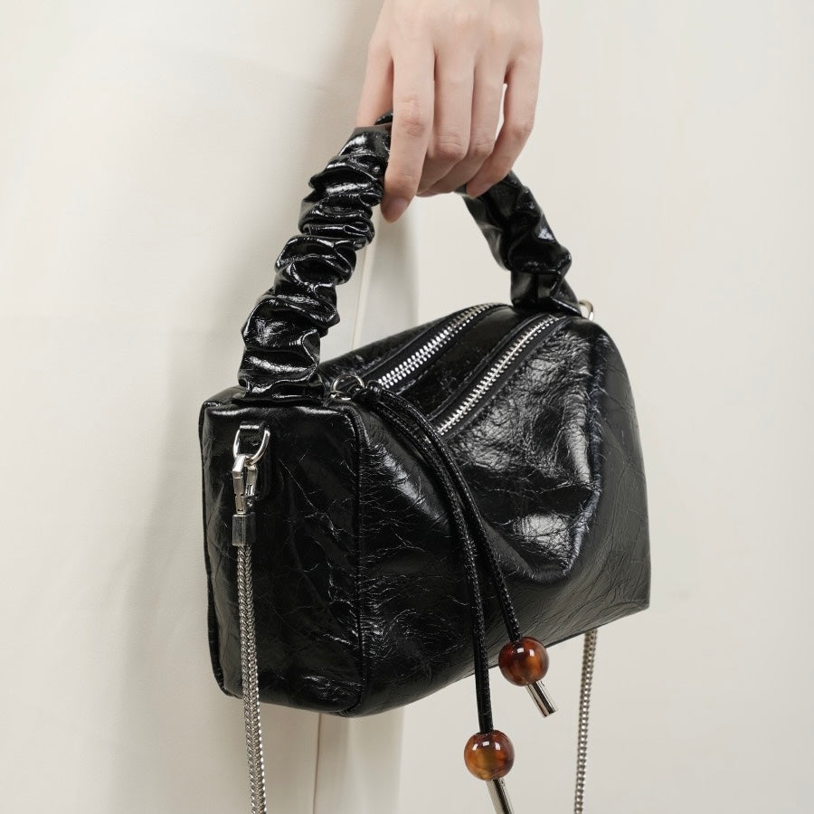 Women’s Genuine Leather Crossbody Bag | Beaded Bento Box Elegance