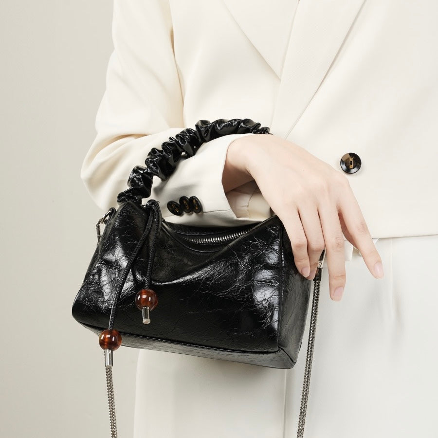 Women’s Genuine Leather Crossbody Bag | Beaded Bento Box Elegance