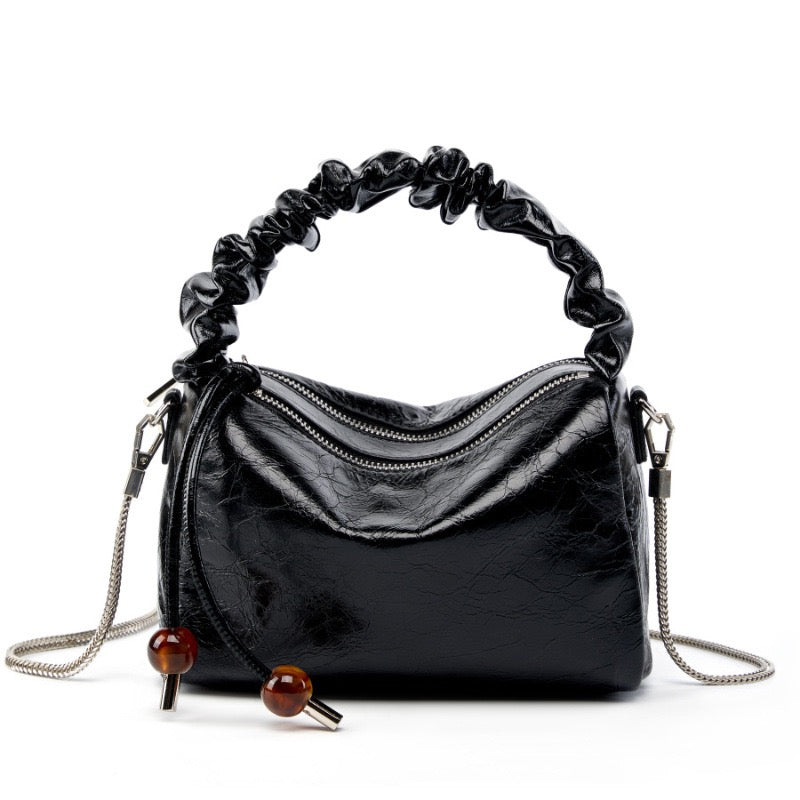 Women’s Genuine Leather Crossbody Bag | Beaded Bento Box Elegance