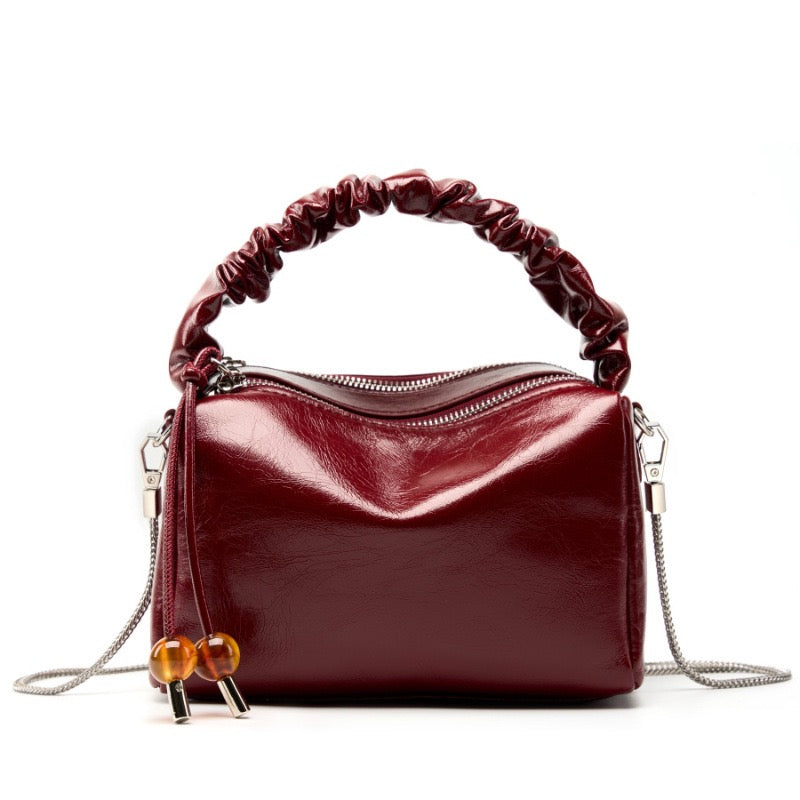 Women’s Genuine Leather Crossbody Bag | Beaded Bento Box Elegance