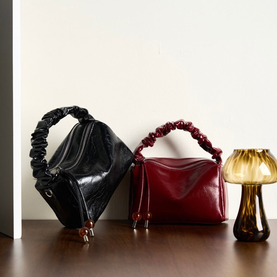 Women’s Genuine Leather Crossbody Bag | Beaded Bento Box Elegance