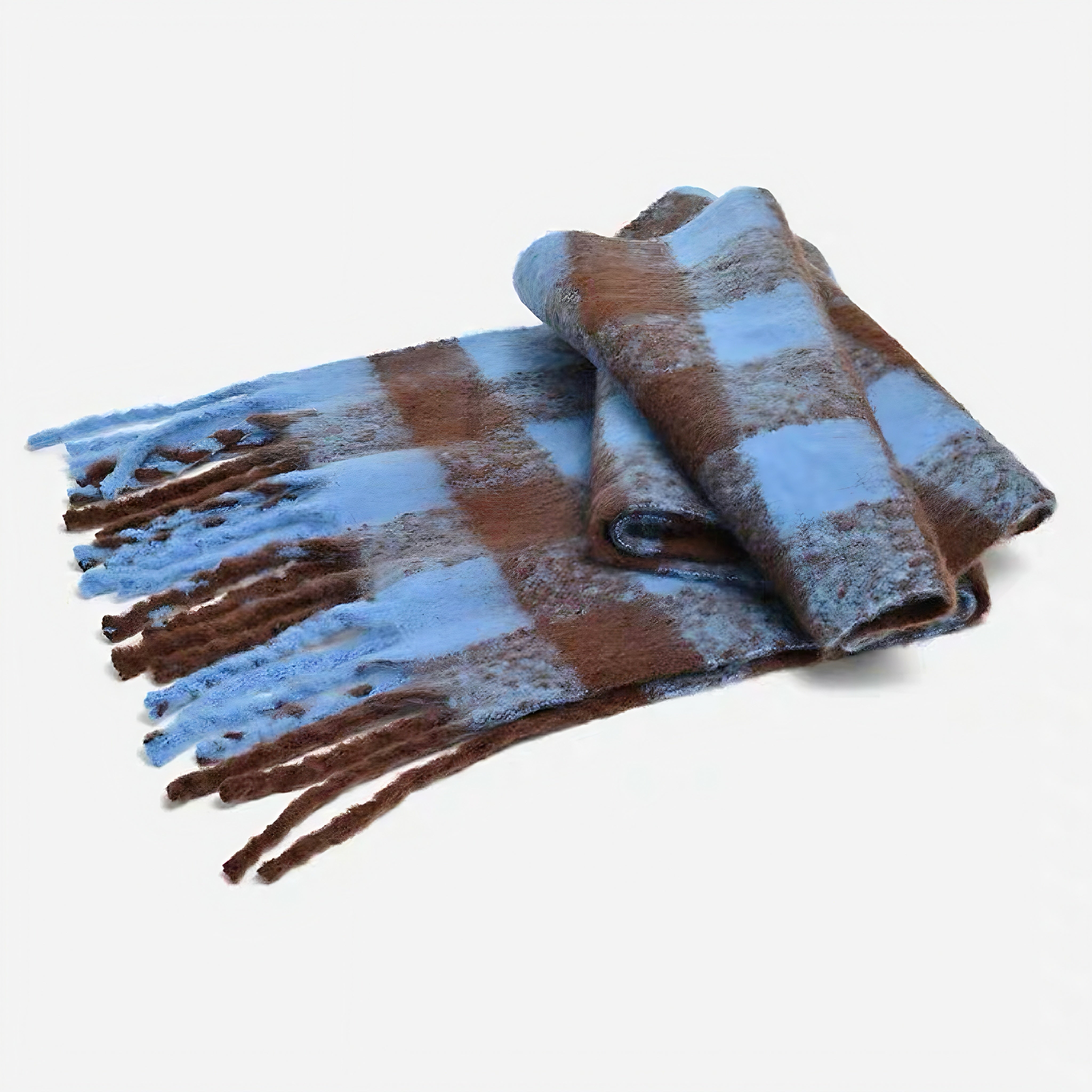 Women’s Blue Plaid Fringed Imitation Cashmere Scarf | Timeless Winter Elegance