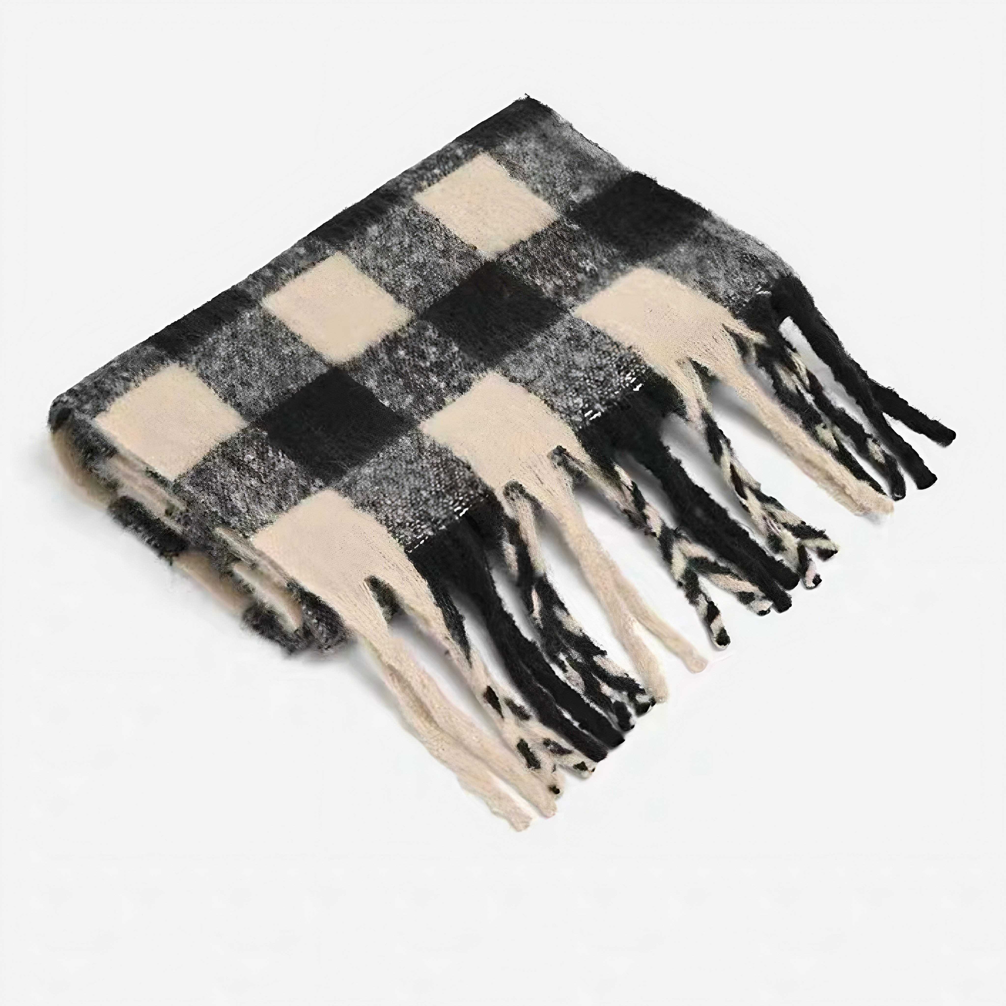 Women's Black and White Plaid Imitation Cashmere Scarf | Effortless Elegance