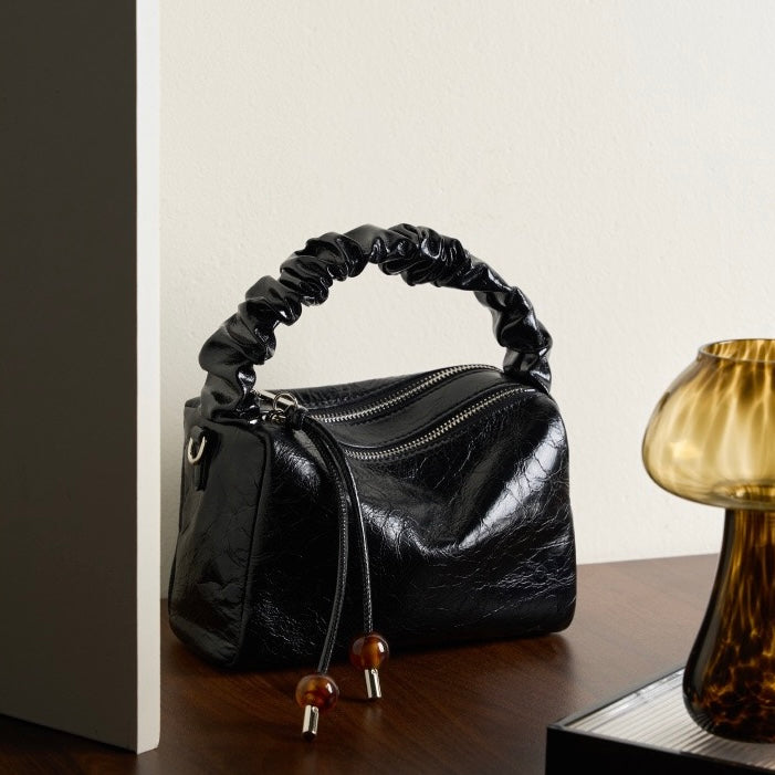 Women’s Genuine Leather Crossbody Bag | Beaded Bento Box Elegance
