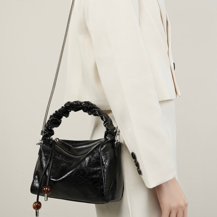 Women’s Genuine Leather Crossbody Bag | Beaded Bento Box Elegance