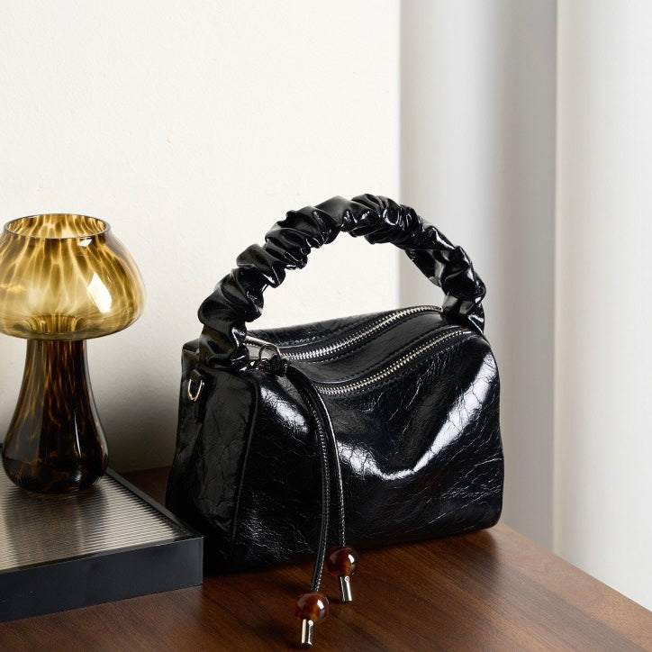 Women’s Genuine Leather Crossbody Bag | Beaded Bento Box Elegance