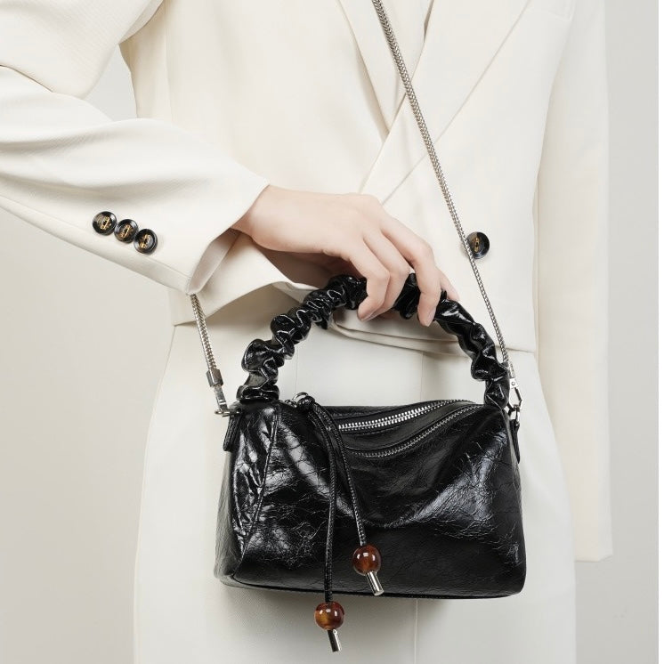 Women’s Genuine Leather Crossbody Bag | Beaded Bento Box Elegance