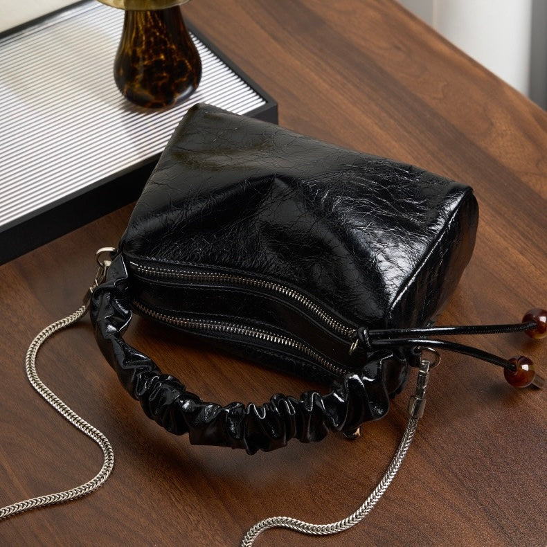 Women’s Genuine Leather Crossbody Bag | Beaded Bento Box Elegance
