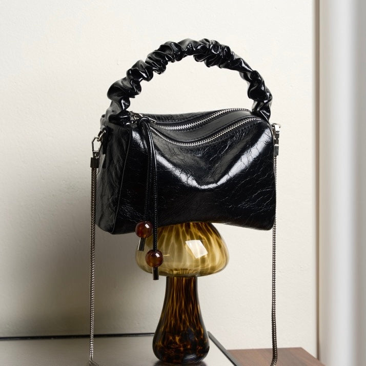 Women’s Genuine Leather Crossbody Bag | Beaded Bento Box Elegance