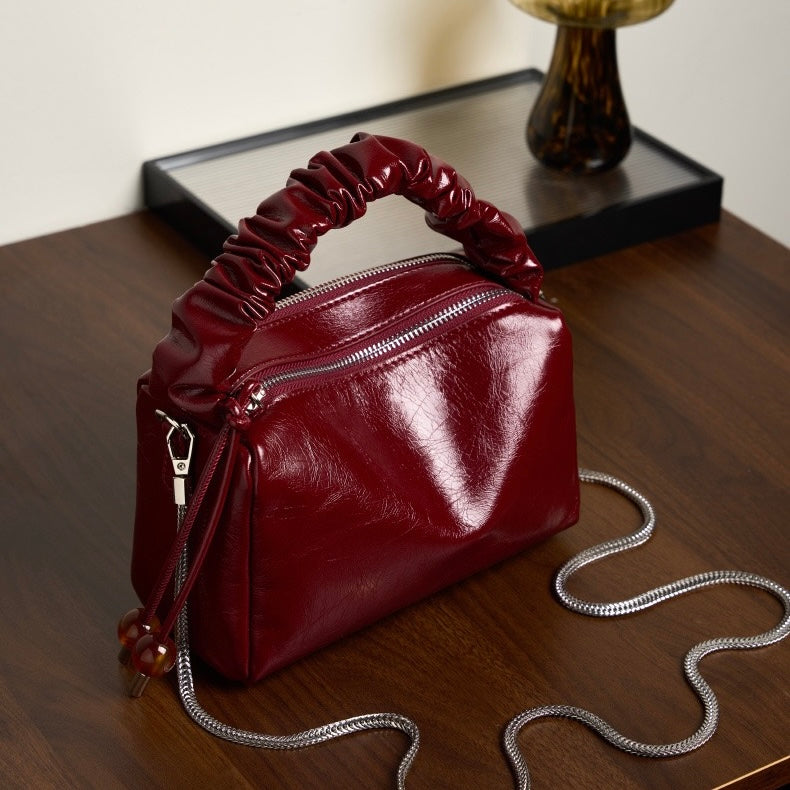 Women’s Genuine Leather Crossbody Bag | Beaded Bento Box Elegance