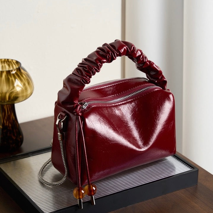 Women’s Genuine Leather Crossbody Bag | Beaded Bento Box Elegance