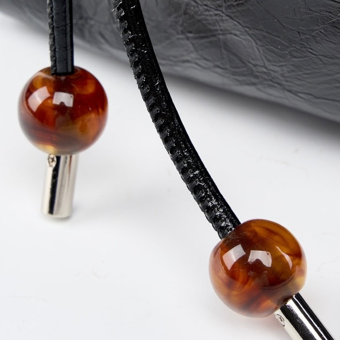 Women’s Genuine Leather Crossbody Bag | Beaded Bento Box Elegance