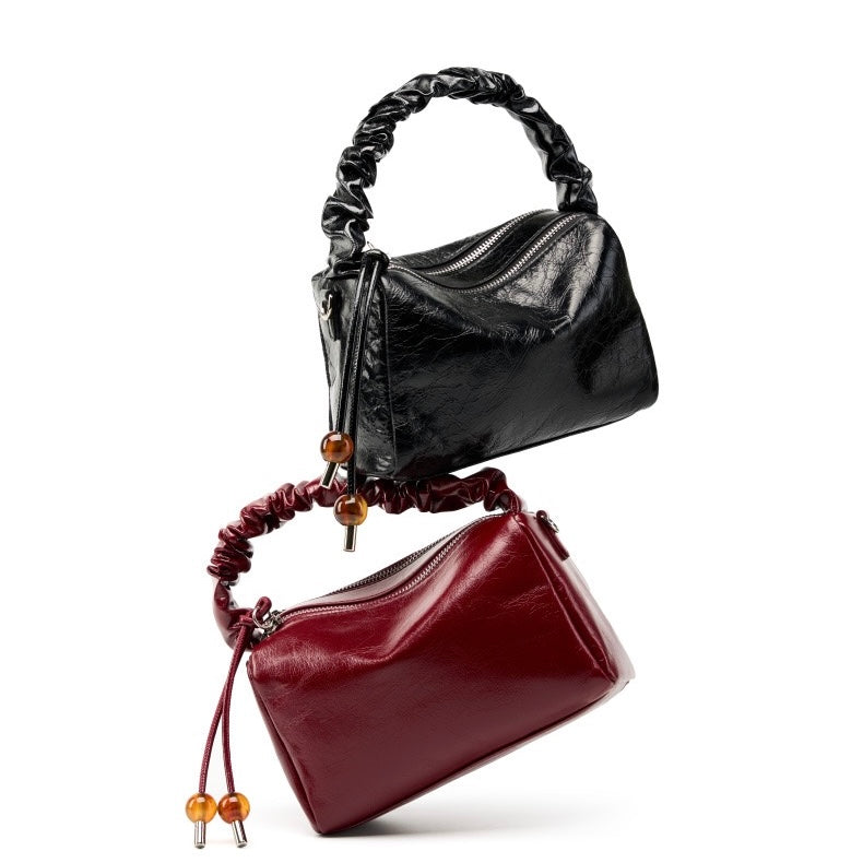 Women’s Genuine Leather Crossbody Bag | Beaded Bento Box Elegance