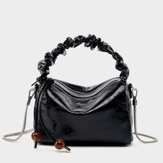 Women’s Genuine Leather Crossbody Bag | Beaded Bento Box Elegance
