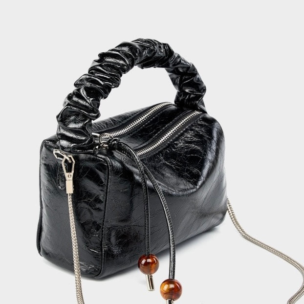 Women’s Genuine Leather Crossbody Bag | Beaded Bento Box Elegance