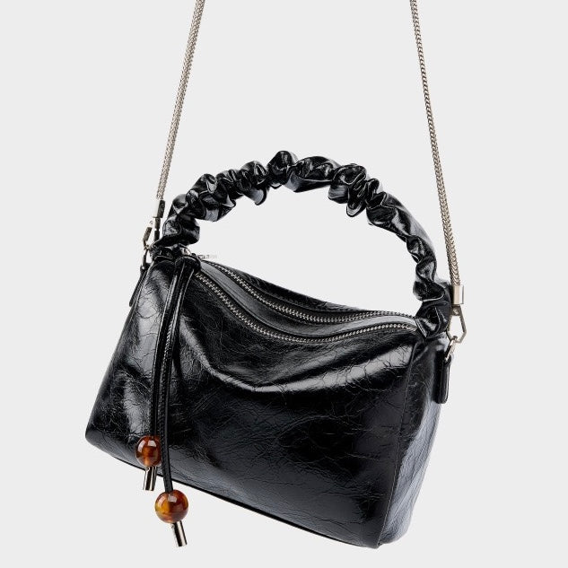Women’s Genuine Leather Crossbody Bag | Beaded Bento Box Elegance