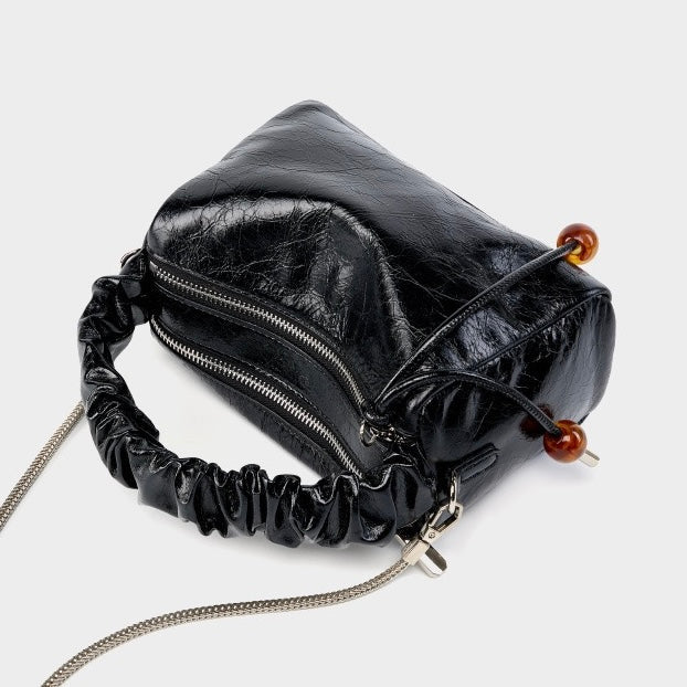 Women’s Genuine Leather Crossbody Bag | Beaded Bento Box Elegance