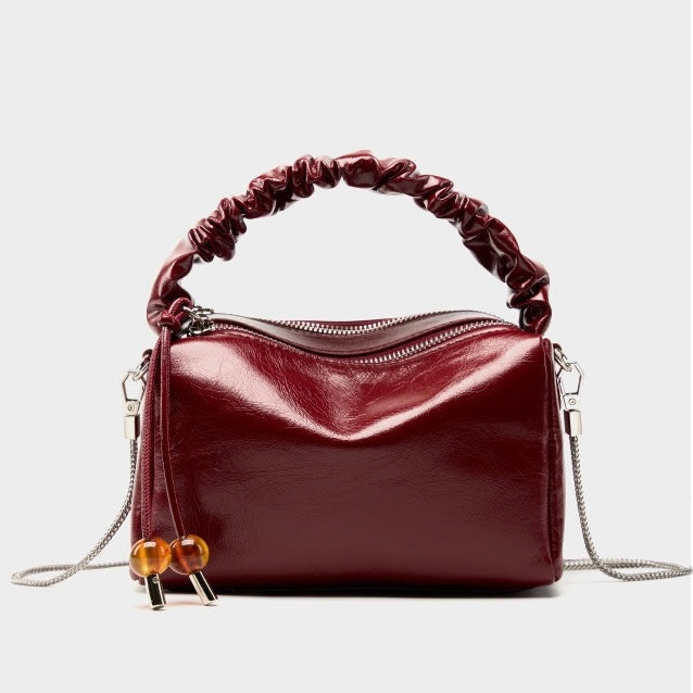 Women’s Genuine Leather Crossbody Bag | Beaded Bento Box Elegance