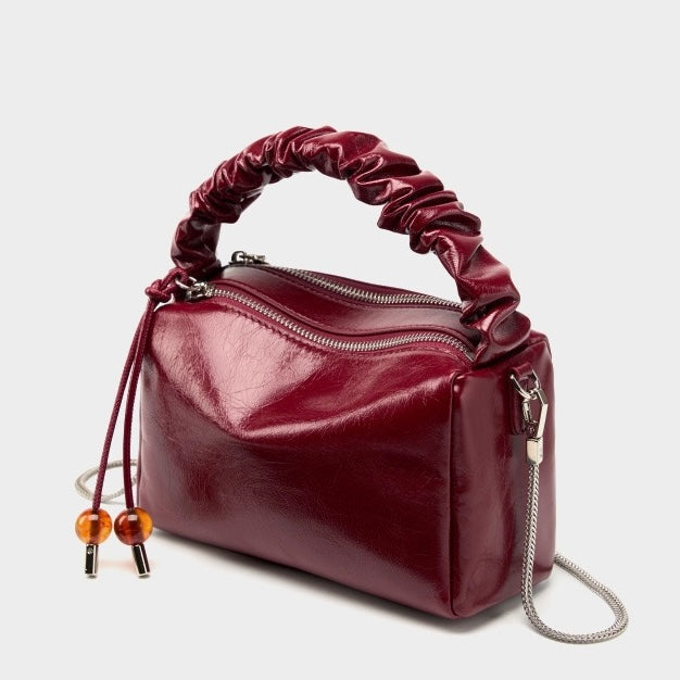 Women’s Genuine Leather Crossbody Bag | Beaded Bento Box Elegance