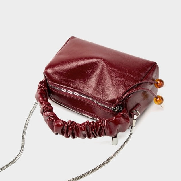 Women’s Genuine Leather Crossbody Bag | Beaded Bento Box Elegance