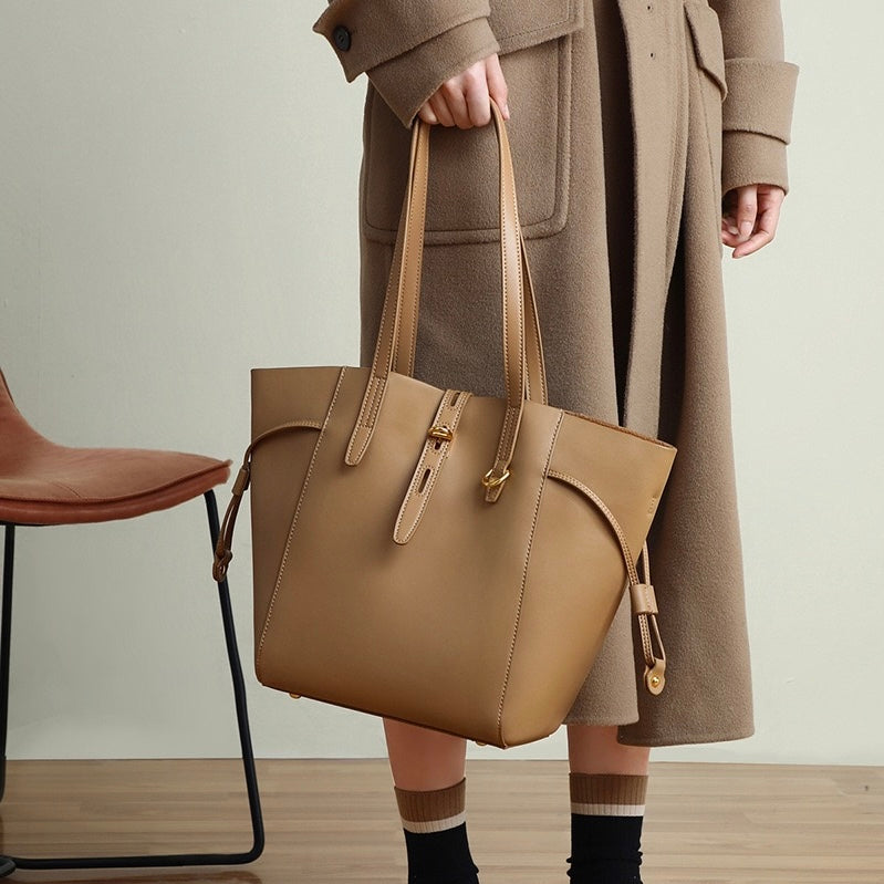 Women’s Genuine Leather Lock Buckle Tote Bag | Effortless Vintage Elegance
